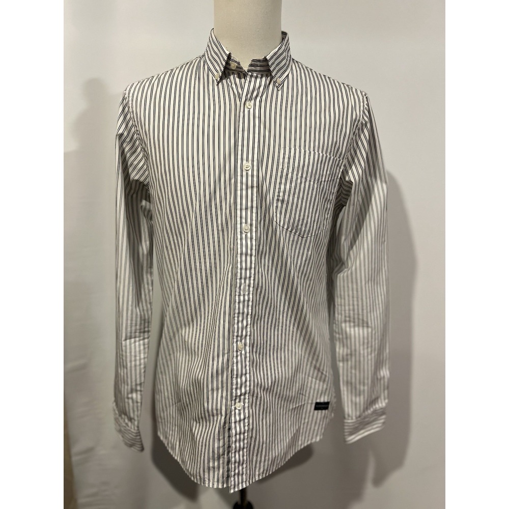 Scotch And Soda Men's Button Up Shirt‎ Black And White Stripe Large